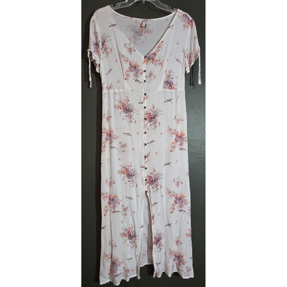 Y2K Mudd Size Small Floral Bird Button Front Maxi Dress Romantic Coquette